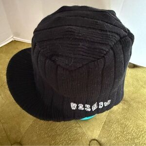 Y2K K2 VISOR BEANIE SNOWBOARD SKI WINTER SPORT BLACK KNIT FLAT TOP EUC